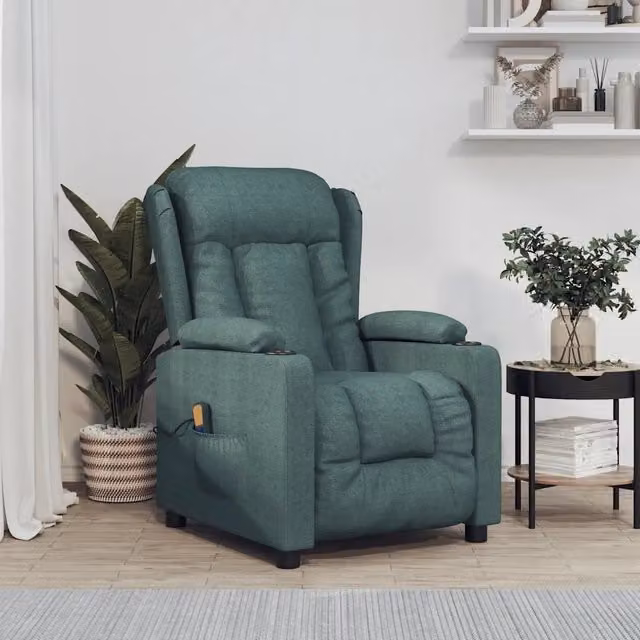 Poltrona Relax Recliner vidaXL in Tessuto Verde con Braccioli e Struttura in Metallo e Legno L: 72,5 cm, P: 96 cm, H: 99,5 cm