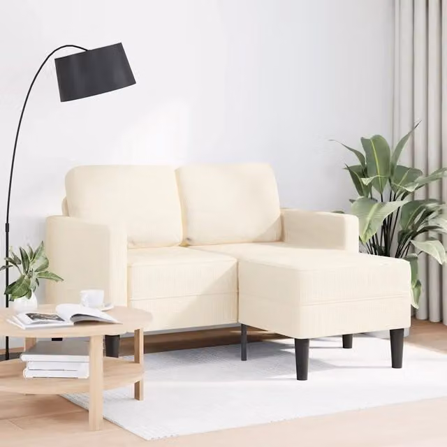 Divano 2 Posti con Chaise longue a L Crema 125 cm Lino 4107078