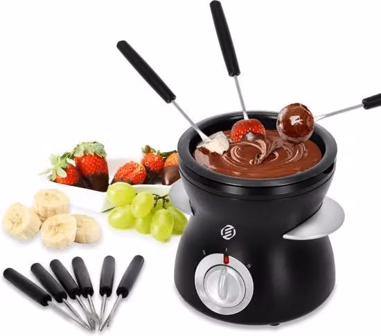 Fonte di Cioccolato Elettrica Equivera con Rivestimento Antiaderente e Termostato Regolabile, Nero, 300W