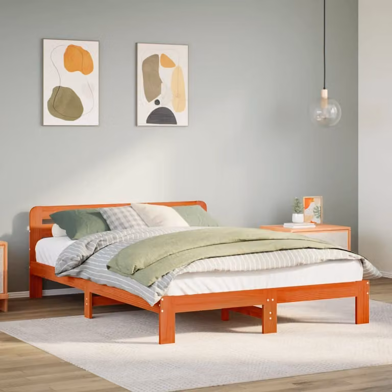 Letto in legno di pino rustico vidaXL, colore marrone cera, senza materasso, L 135 cm x P 190 cm