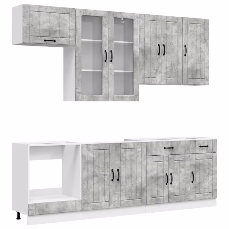 vidaXL Unità Cucina LUCCA 8 Pezzi Grigio con Ante a Battente e Cassetti in MDF Moderno