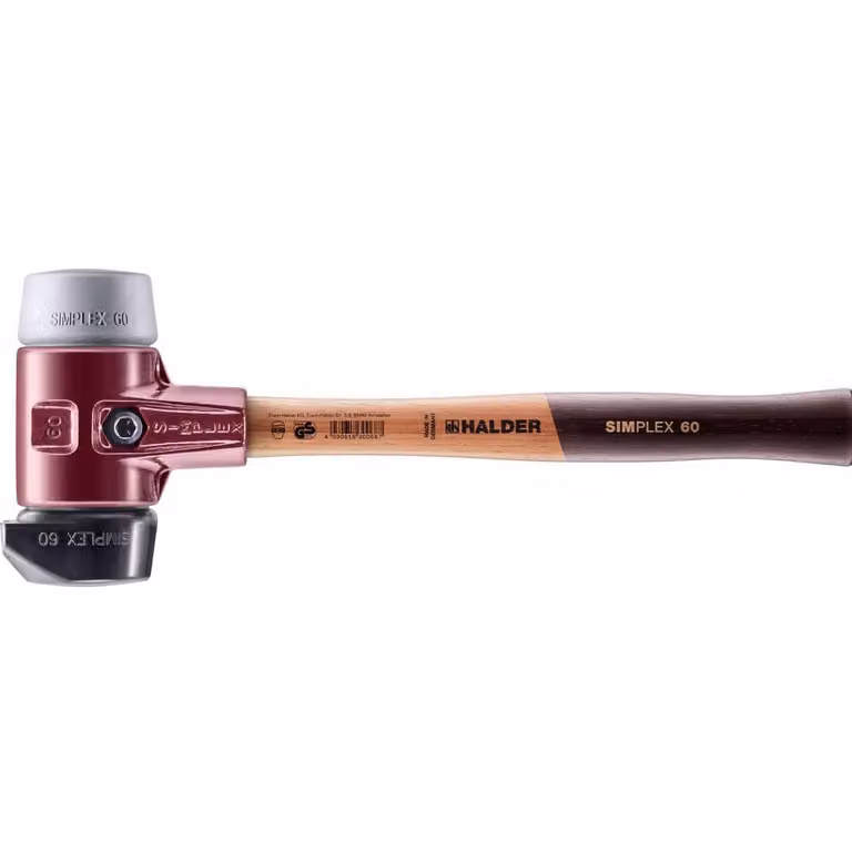 Mazza SIMPLEX soft-face con alloggiamento TE e manico in legno, Ø 60, composizione in gomma con base / TPE-mid