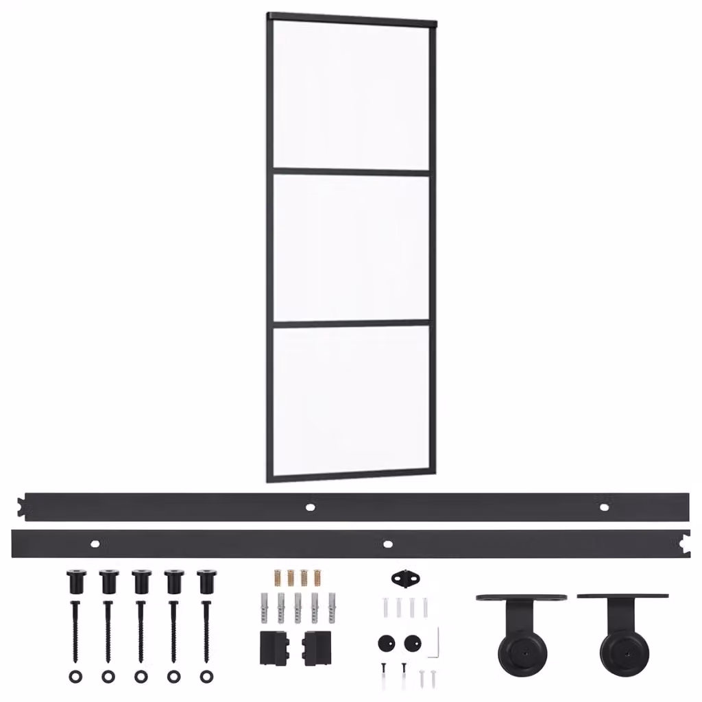 Porta Scorrevole vidaXL in Alluminio e Vetro Trasparente Nero L: 76 cm, H: 205 cm – 2
