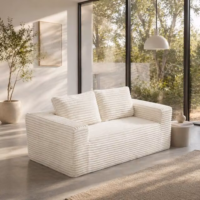 Divano modulare in schiuma senza montaggio; rivestimento in corduroy beige