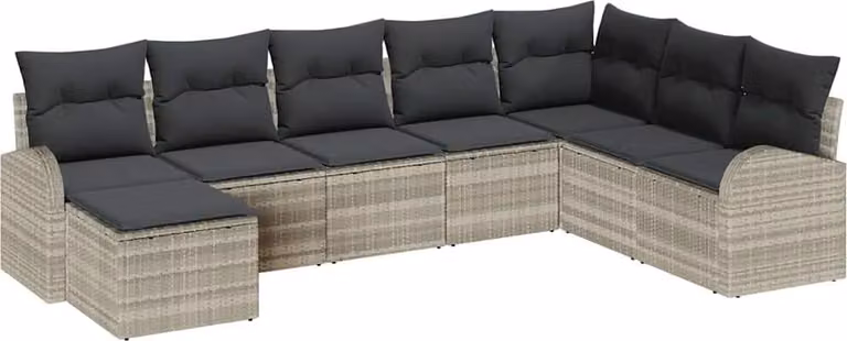 Set Divano da Giardino 8 pcs Grigio chiaro Poly Rattan