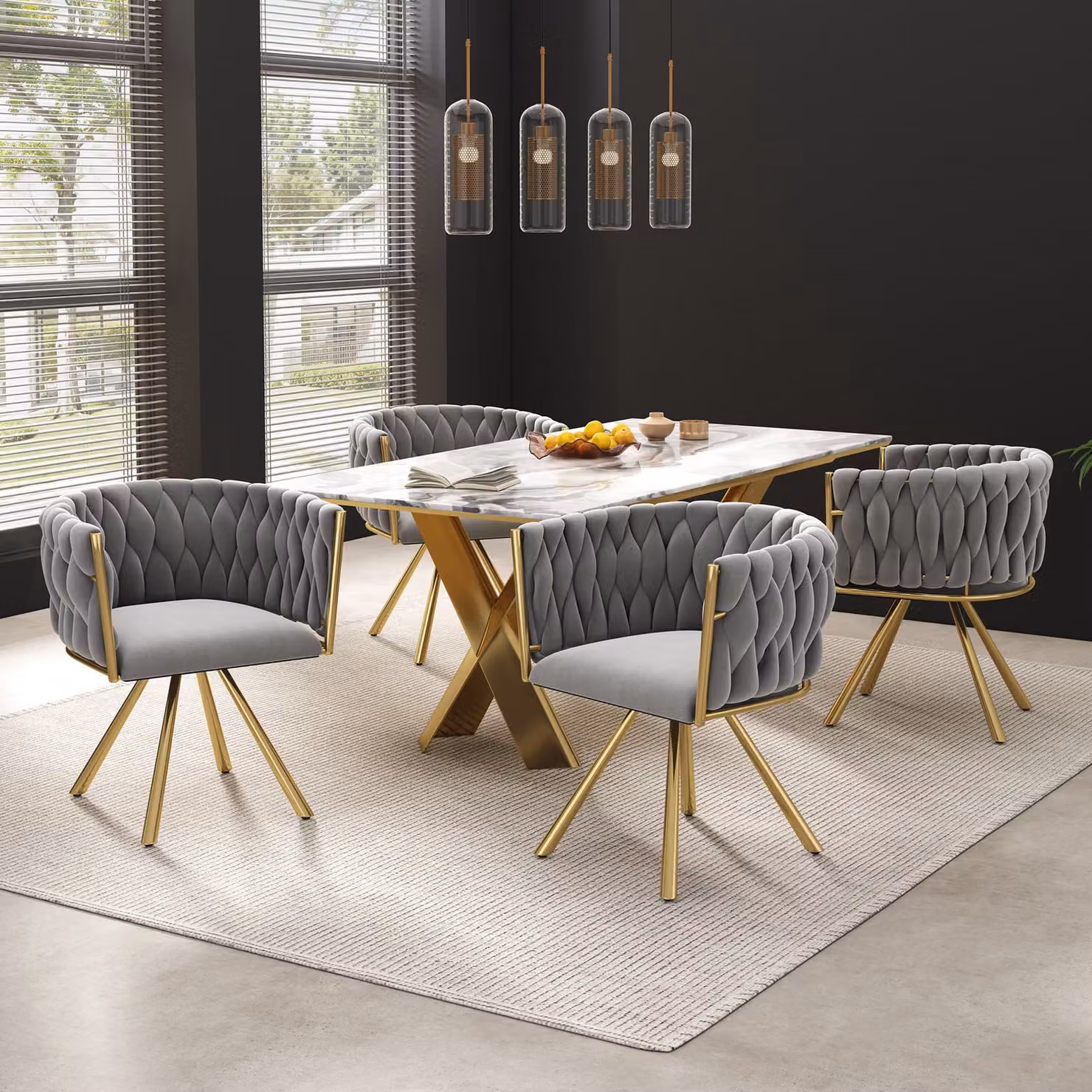 MODFU, sedia girevole, sedia da pranzo in velluto, set di 4 pezzi, elegante sedia girevole in velluto, ideale per il soggiorno o la camera da letto, con 4 gambe in metallo, disponibile nei colori grigio e oro