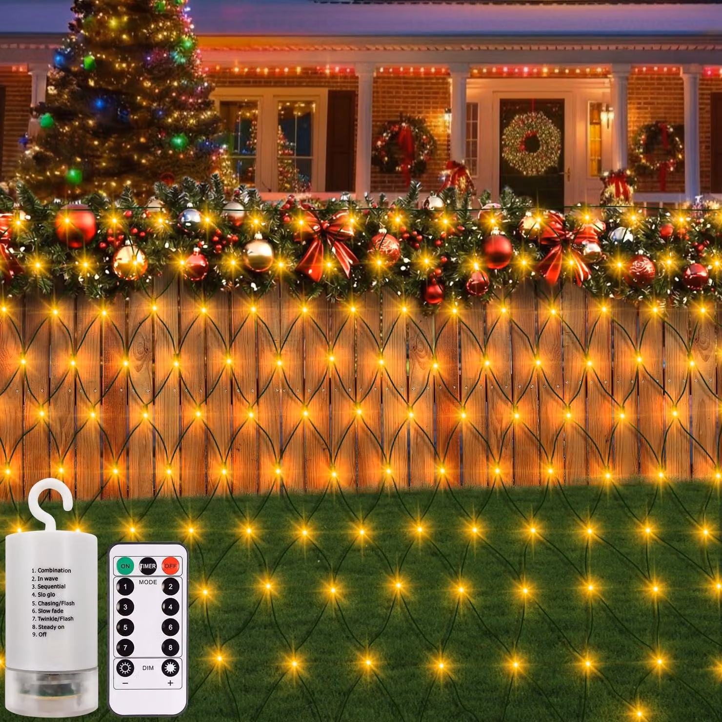 Catena luminosa, dimensioni 3x2 metri, 200 LED, luce bianca calda, alimentazione a batteria, con dimmer