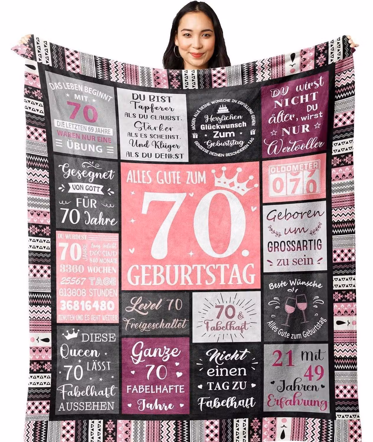 Coperta in flanella, ideale per il 70° compleanno di una donna, dimensioni 200x150 cm, realizzata in microfibra di poliestere