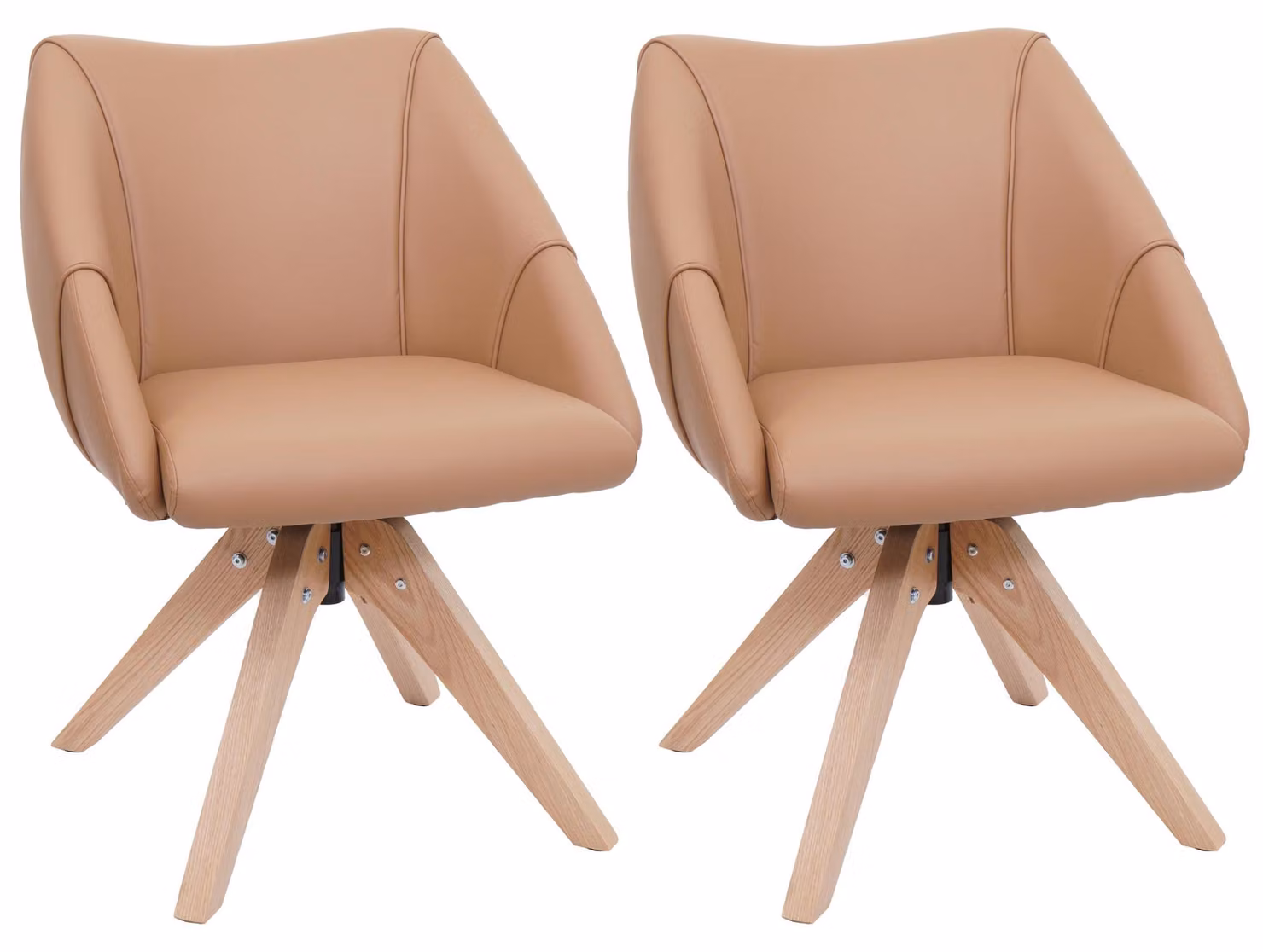 Set da 2 sedie da pranzo HWC-Q52, sedia da cucina girevole, sedia imbottita, sedia da tavolo da pranzo, girevole, in legno e Pelle finta ~ marrone chiaro