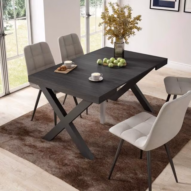 Consolle allungabile, 58 fino 140x90x73cm, Per 6 persone, Gambe in legno, Nero RF2730