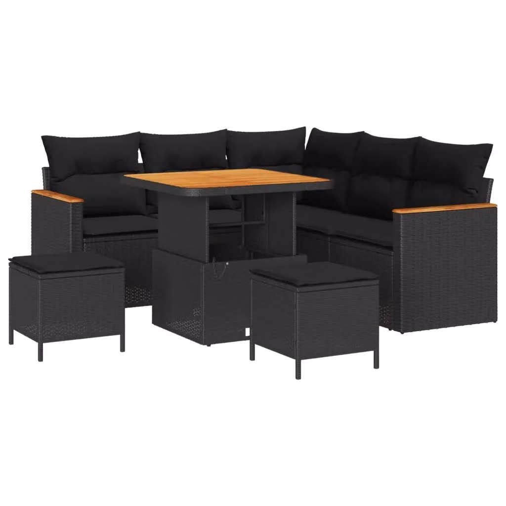 Set Divano da Giardino vidaXL a L in Polyrattan Nero con Cuscini e Tavolino da Esterno 8 Pezzi – 2