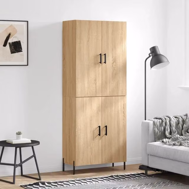 Credenza moderna vidaXL in legno e metallo color rovere, L: 69,5 cm, P: 34 cm, H: 180 cm