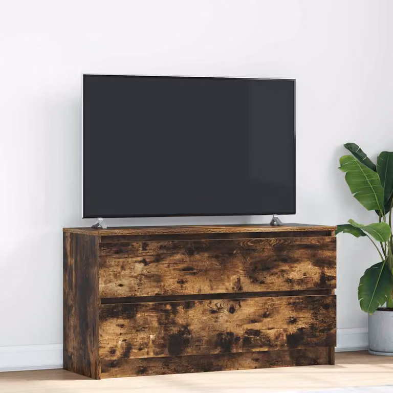 Mobile TV vidaXL in legno multistrato color rovere fumo con ruote L: 100 cm, P: 35 cm, H: 54 cm