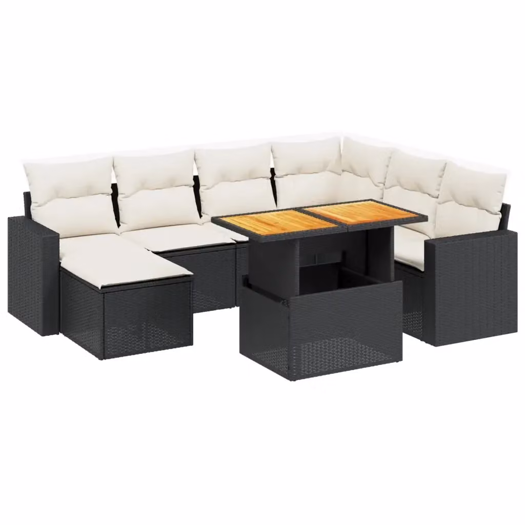 vidaXL Set Divani da Giardino in Polyrattan Nero con Cuscini e Tavolino da Esterno 8 pz – 2