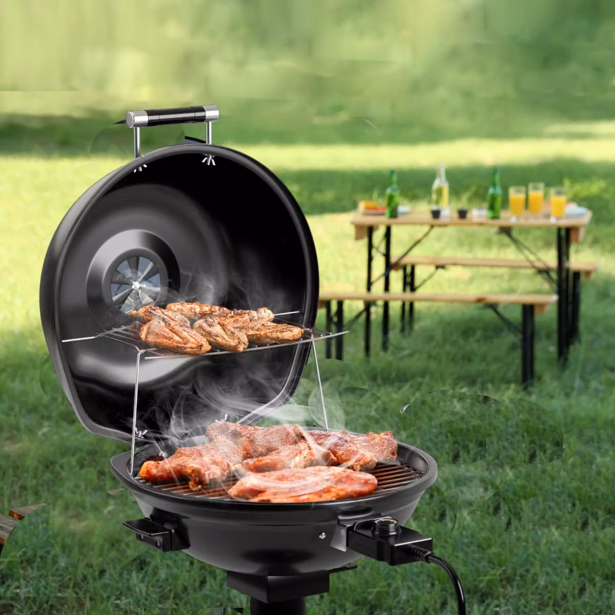 Costway Grill portatile verticale con griglia scaldavivande rimovibile antiaderente, Grill elettrico per uso interno ed esterno