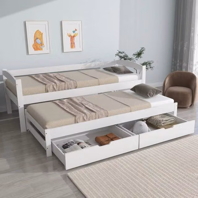 Letto Singolo Estraibile con Cassetti in Legno Massello ¨C MINIMAL ¨C Bianco 90x200