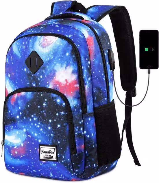 Borsa da Scuola Multicolore con Tasca per Laptop da 15,6 Pollici e Porta USB-C