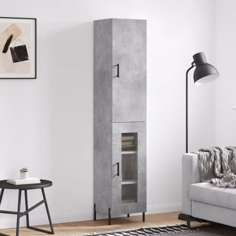 Credenza moderna vidaXL in legno e metallo grigio con ante a battente e ripiani interni L/P/H: 34,5 x 34 x 180 cm