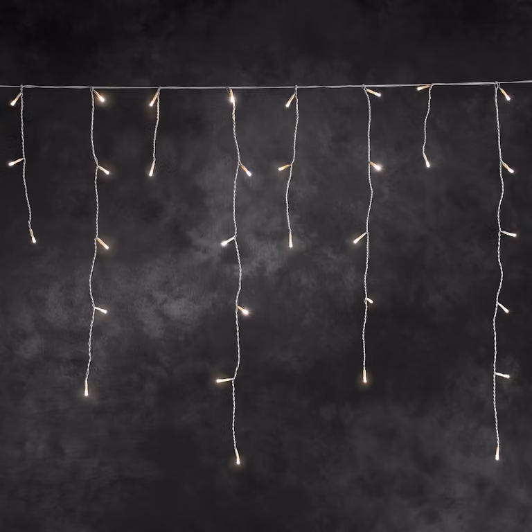 Konstsmide - Barriera luminosa a LED per la pioggia di ghiaccio, 200 diodi bianchi caldi, trasformatore per esterni da 24 V, cavo bianco ; 2733-102