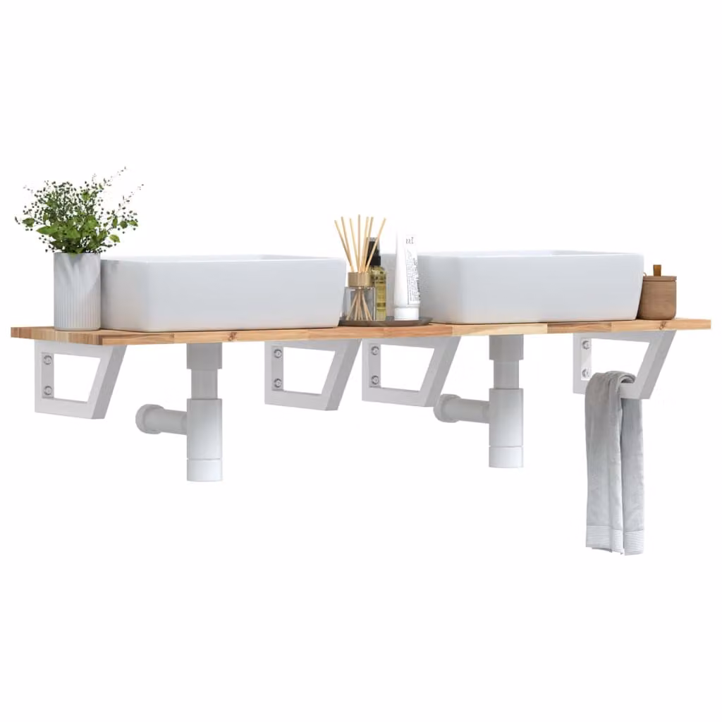 vidaXL Ripiano a Parete per Lavabo in Acciaio e Legno di Acacia Marrone e Bianco L: 40 cm, P: 17 cm, H: 40 cm