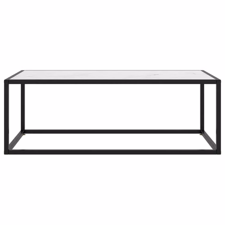 Tavolino nero con vetro bianco effetto marmo 100x50x35 cm