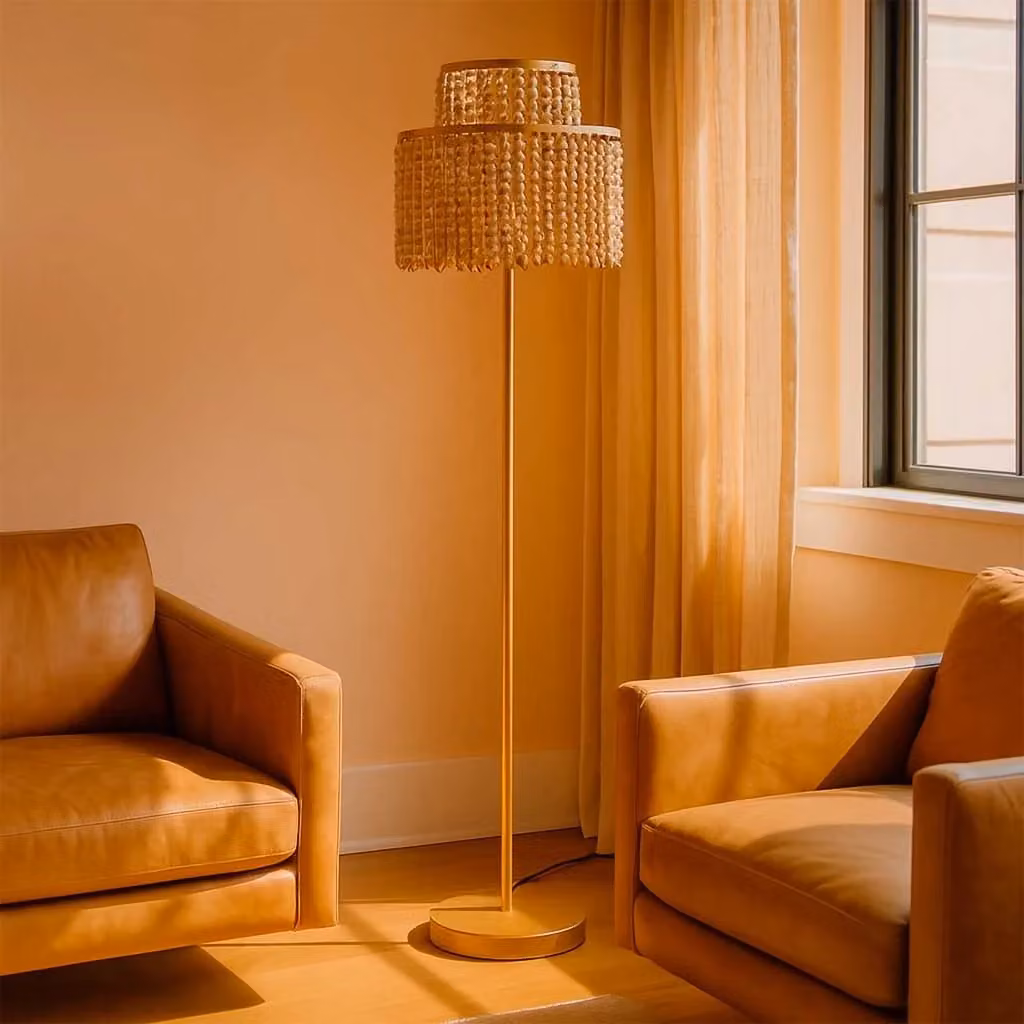 Lampada da terra Wanderlust Deco in metallo oro/ottone e legno, altezza regolabile, L/P/H: 38 x 38 x 130,5/152,5 cm – 2