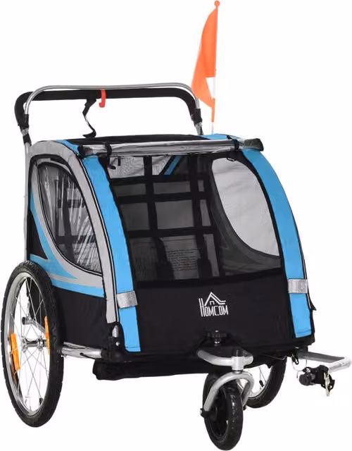Rimorchio 2 in 1 per bambini e passeggino DESIGN IN, Blu, con elementi riflettenti e struttura in acciaio e tessuto – 1