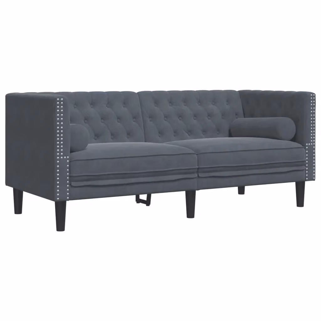 Divano Chesterfield a 2 posti vidaXL in velluto grigio con cuscini inclusi L: 174 cm, P: 74,5 cm, H: 70,5 cm