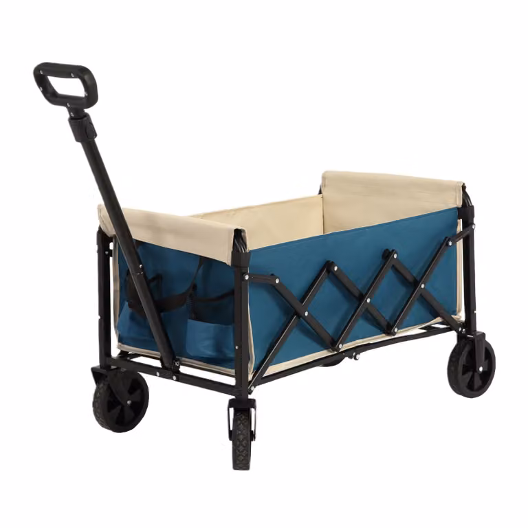 Carrello da giardino pieghevole, carrello a mano con freni, robusto carrello da trasporto, ampia capacità e maniglia automatica, per la spiaggia, il giardino e la spesa, blu
