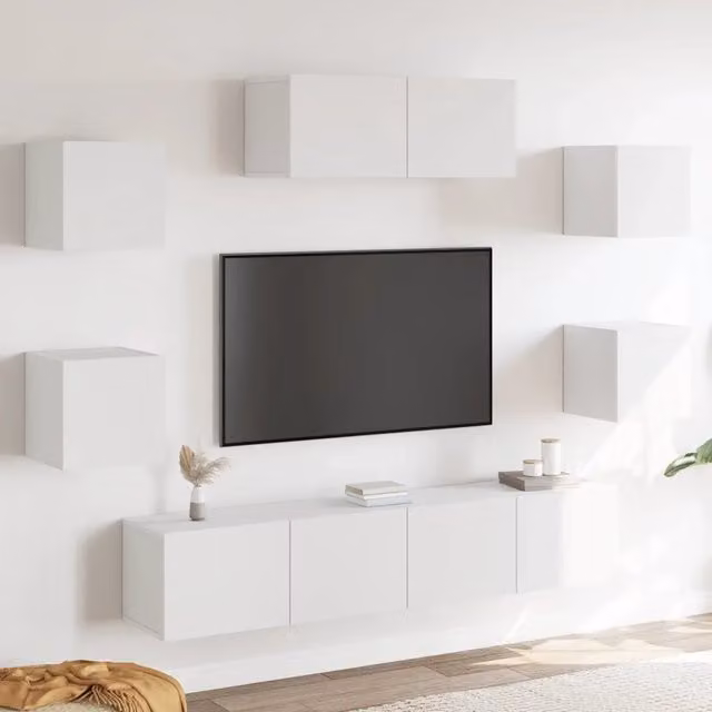 Set di Mobili Porta TV 7 pz-Set di 7 Credenza per TV Bianco in Legno Multistrato 794376