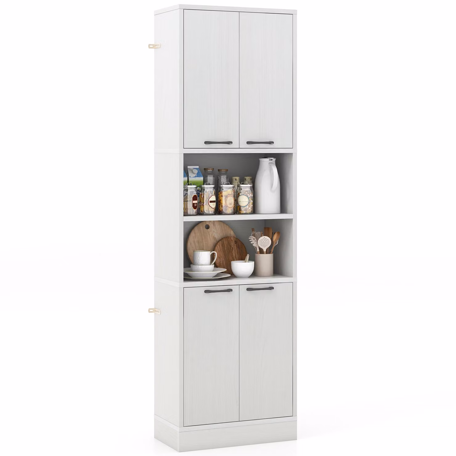 COSTWAY Armadio da cucina alto 190 cm, mobile alto con ante, ripiani, cerniere di sicurezza e protezione antiribaltamento, credenza indipendente multiuso per sala da pranzo, soggiorno (grigio chiaro)