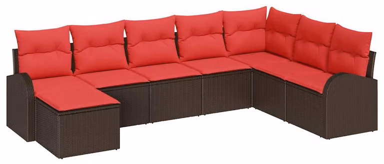 Set di divani con cuscino 8 pcs Marrone e Rosso polyrattan