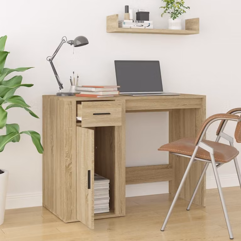 The Living Store Scrivania in rovere Sonoma 100x49x75 cm Materiale in legno