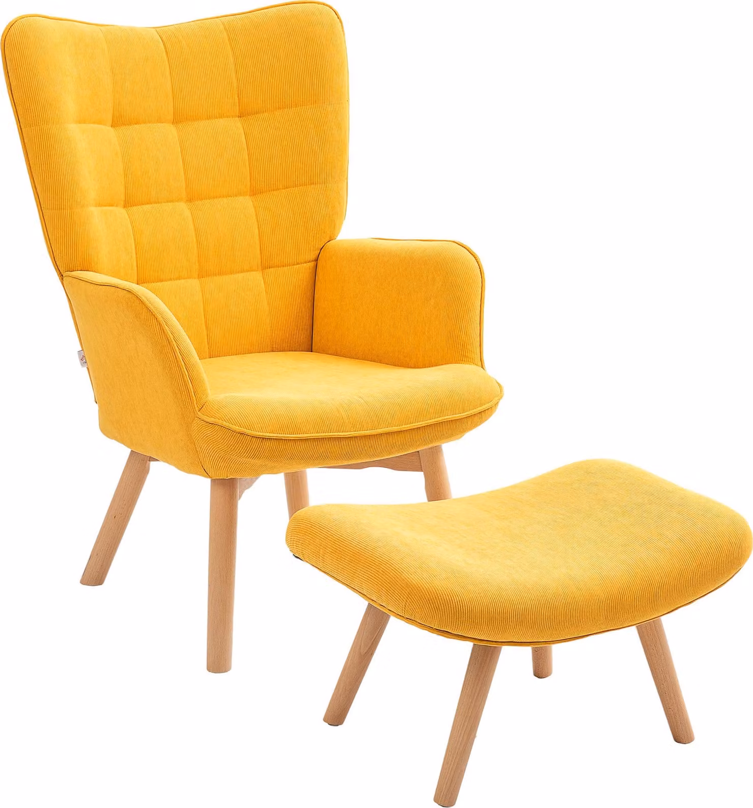 Poltrona Moonbite con poggiapiedi, poltrona imbottita con aspetto corda e gambe in legno di faggio, poltrona relax con poggiapiedi, portata massima 150 kg, poliestere, arancione