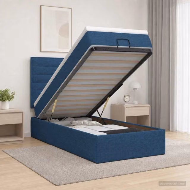 Letto ottomano con materasso blu vidaXL L/P/H: 203 x 90 x 128 cm – 1