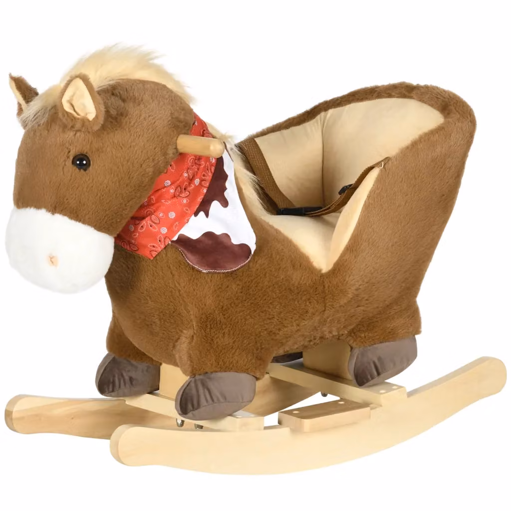 Cavallo a dondolo XYLO in legno marrone con suoni e cintura di sicurezza L: 60 cm, P: 33 cm, H: 50 cm – 2