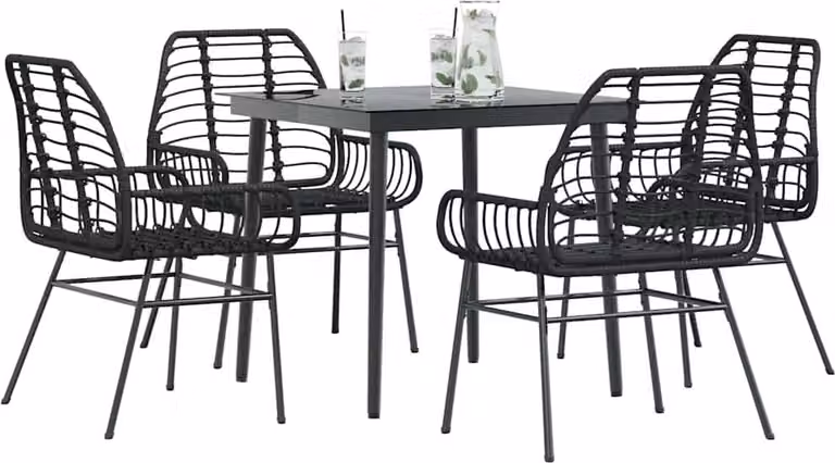 Maison Exclusive - Set Mobili da Pranzo per Giardino 5 pz Nero Polyrattan Vetro