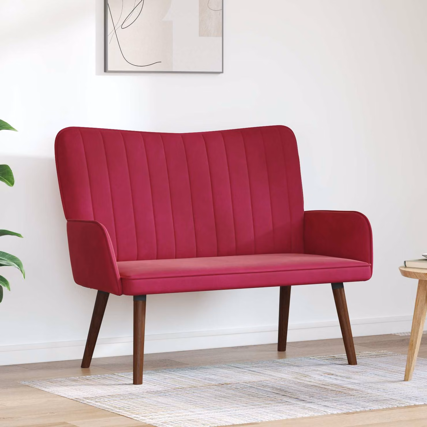 Divano a 2 posti vidaXL in velluto rosso vino, design moderno e lineare per soggiorno o camera da letto, L: 115 cm, P: 61 cm, H: 87 cm