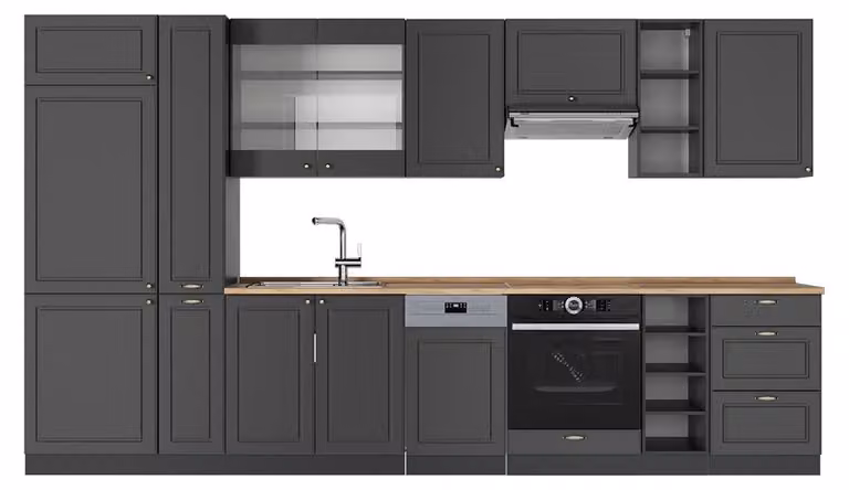 Cucina componibile Vicco Fame-Line Antracite-oro rustico 355 cm , PL Rovere, Model 57165