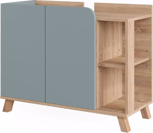 Mobiletto per lavabo Vicco Karen Sonoma/Blu con 2 ante e ripiano aperto L: 80 cm, P: 65 cm, H: 35 cm