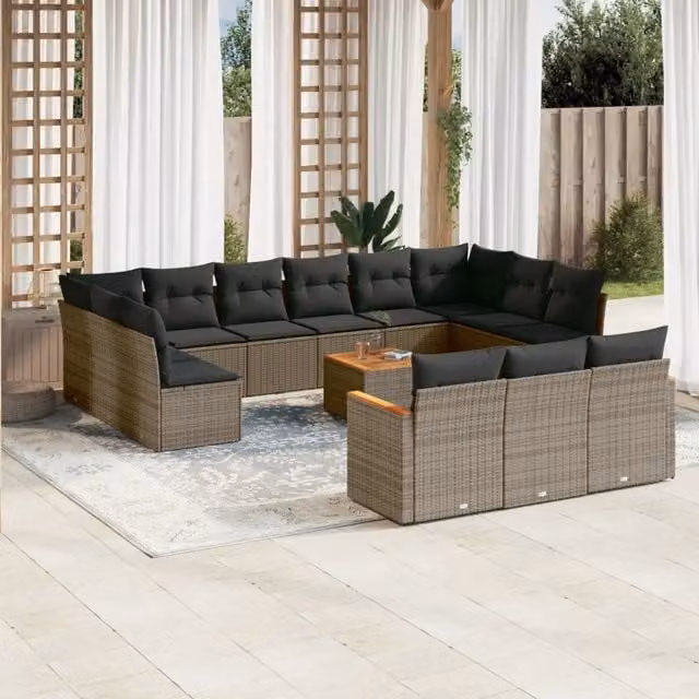 Set di Divani da Giardino vidaXL a Forma di U in Polyrattan Grigio con Cuscini e Tavolino da Esterno