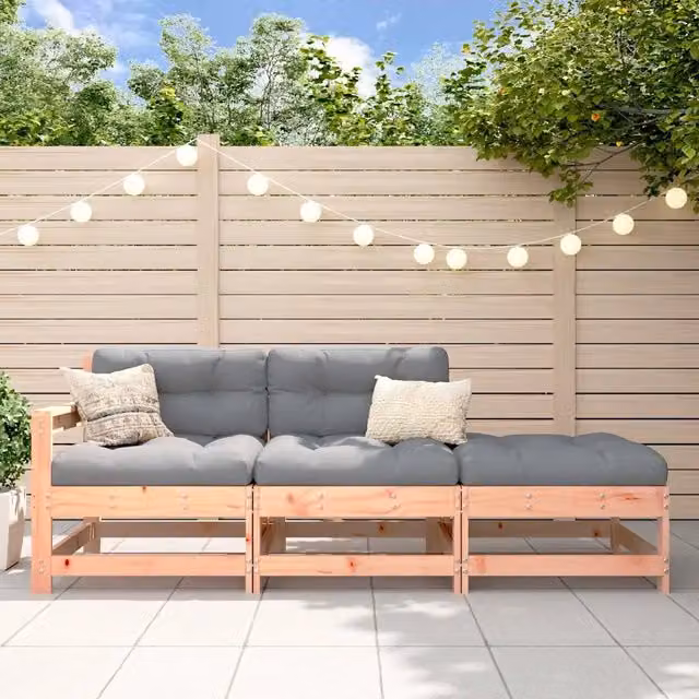 Set Divani Giardino 3pz con Cuscini Legno Massello di Douglas 825602