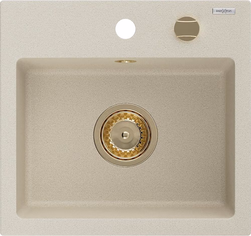 Mexen Milo lavello in granito 1-vasca 435 x 410 mm, beige, sifone dorato - 6505441000-69-G