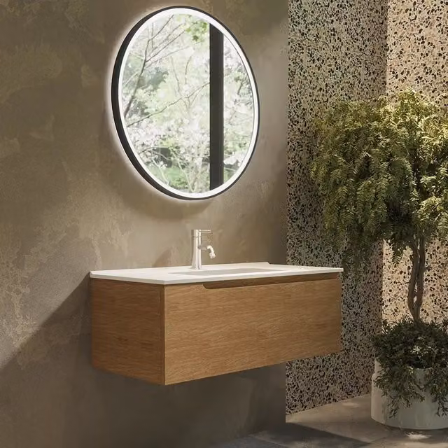 Mobile bagno sospeso 120 cm un cassetto rovere chiaro con lavabo | Moor
