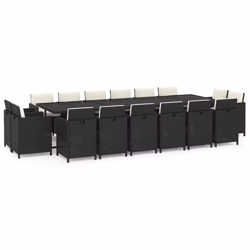Set da pranzo da giardino vidaXL in polyrattan nero con cuscini bianchi e tavolo in vetro 17 pz – 2