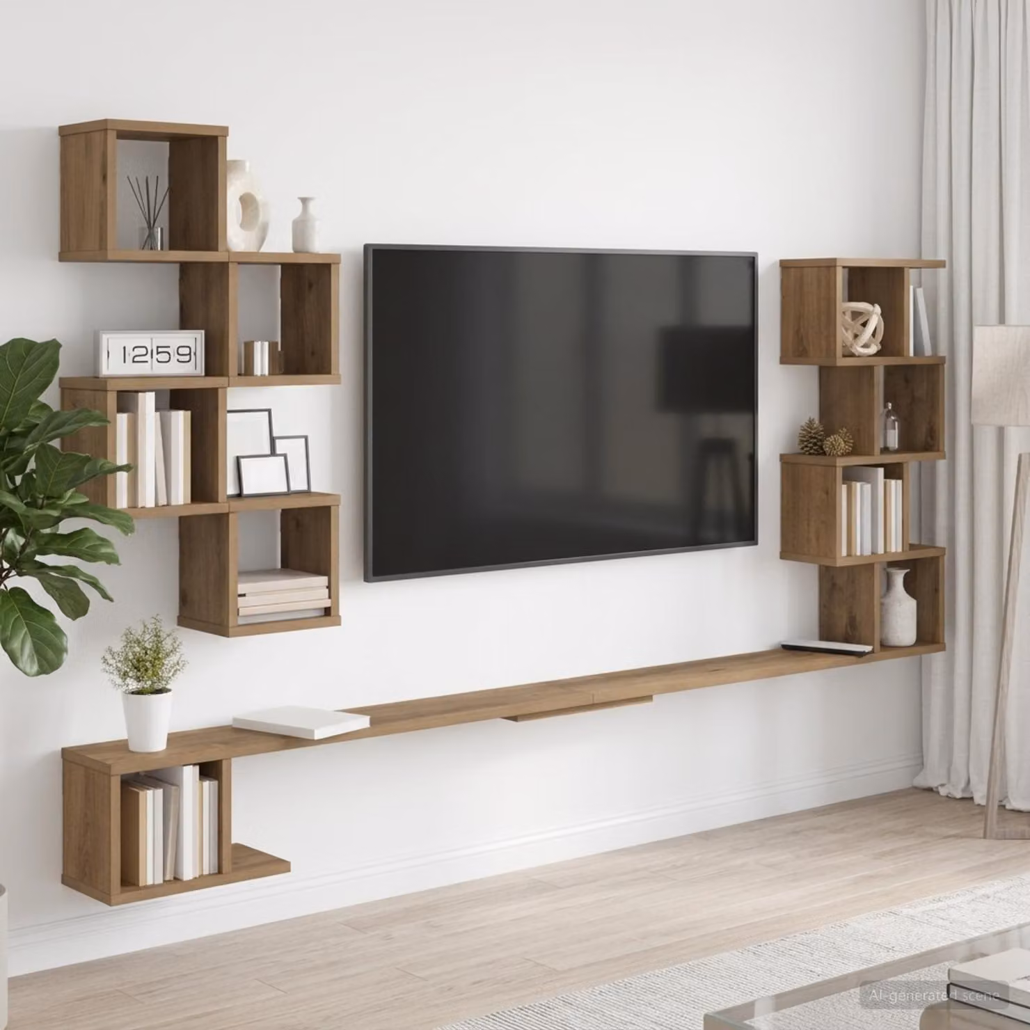 vidaXL Mensola per TV da muro moderna in legno color marrone L: 160 cm, P: 15 cm, H: 94 cm