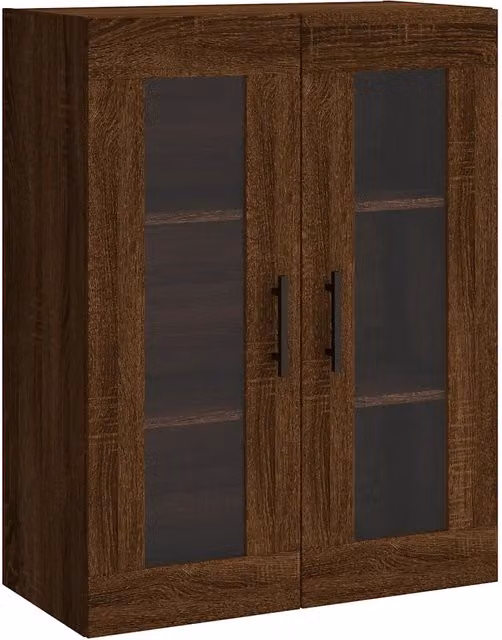 Elegante mobiletto a parete moderno in legno composito di rovere marrone con ante in vetro e ripiani interni L/P/H: 69 x 34 x 90 cm