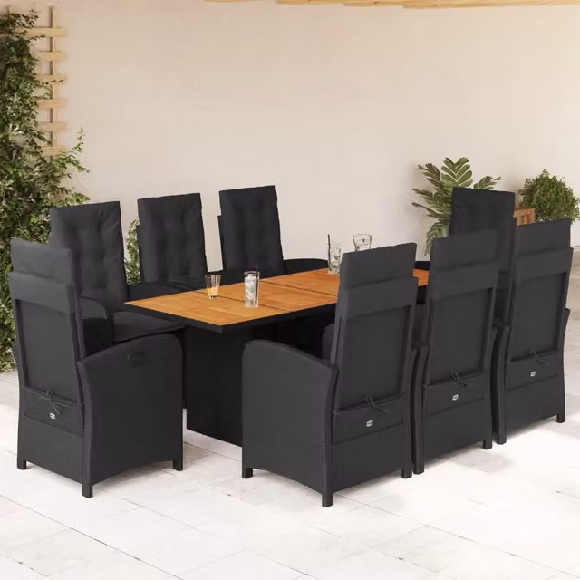 Set da Pranzo da Giardino vidaXL in Polyrattan e Legno di Acacia Nero e Marrone con 9 Pezzi – 1