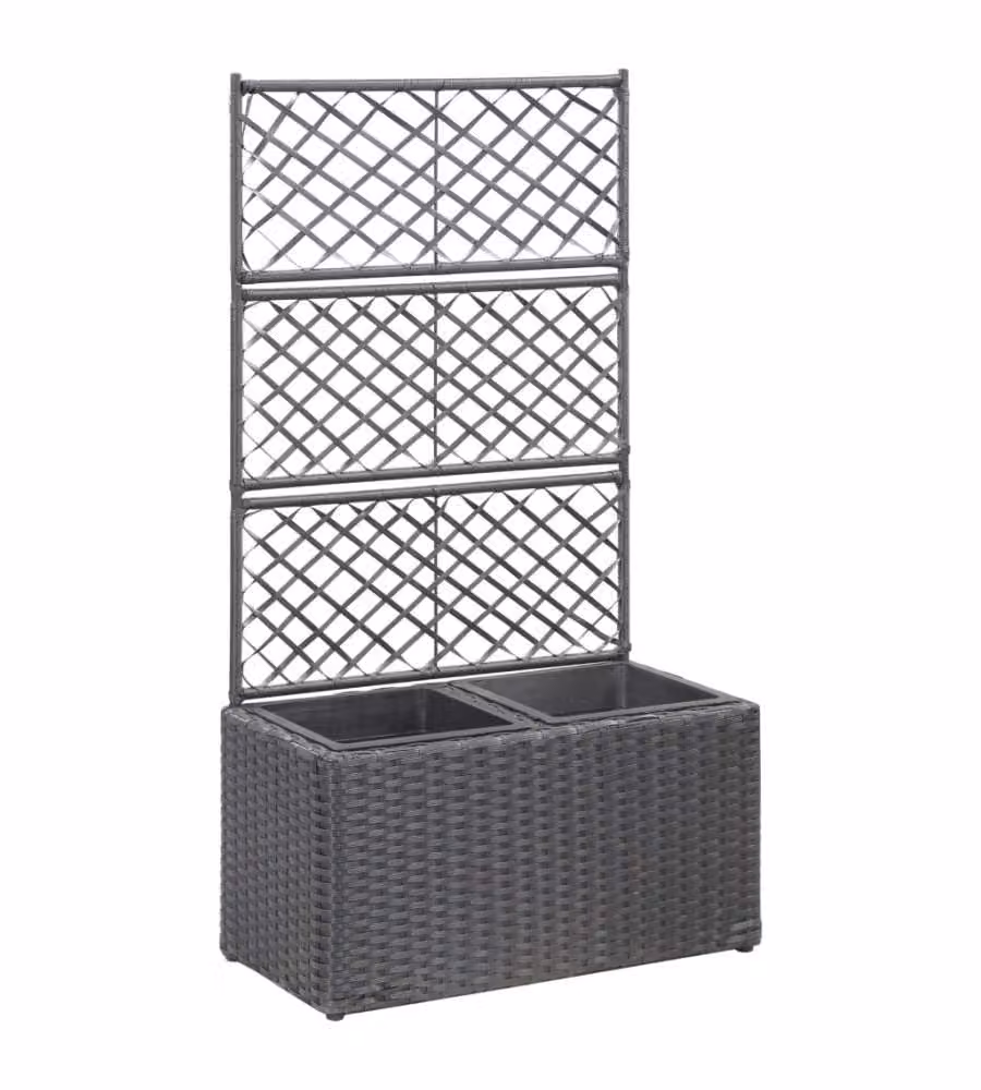 Letto Rialzato a Traliccio 2 Vasi 58x30x107 cm Polyrattan Nero