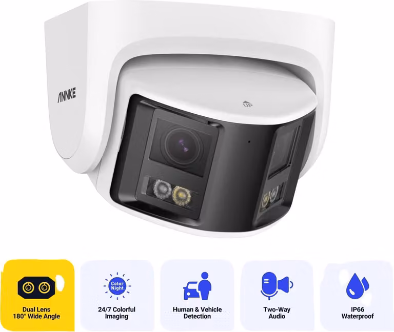 Videocamera per esterni, doppio obiettivo da 6MP, grandangolo a 180°, audio bidirezionale, videocamera da 6MP I51DX